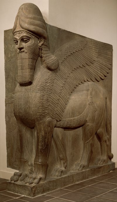 İnsan başlı kanatlı aslan (lamassu), MÖ 883-859 dolayları (alçıtaşı kaymaktaşı) by Neo Assyrian