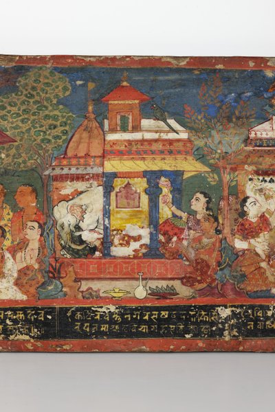 Bir Budist el yazması kapağından detay (ahşap üzerine opak klozet) by Nepalese School