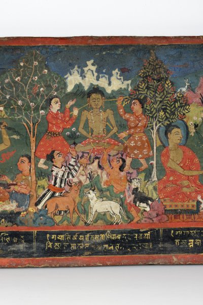 Bir Budist el yazması kapağından detay (ahşap üzerine opak klozet) by Nepalese School