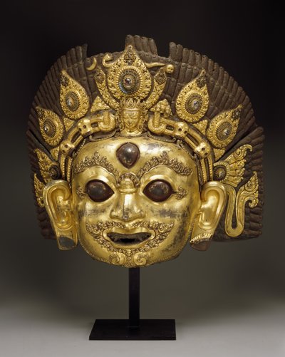 Bhairava Maskesi (yaldızlı bakır repo ve değerli taşlar) by Nepalese School