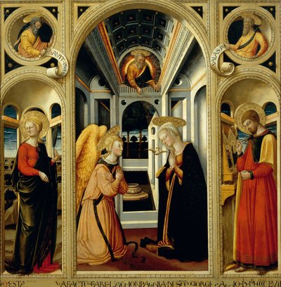 Neri di Bicci (1418-1492) tarafından Aziz Apollonia, Aziz Luke ve peygamberler Davut ve İşaya'yı gösteren Müjde by Neri di Bicci