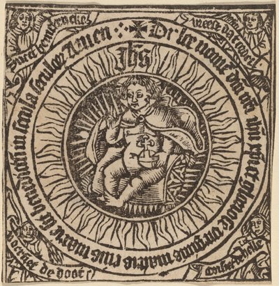 Dört Melekli Bir Dairede Küre ile İlahi Bebek by Netherlandish 15th Century