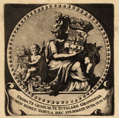 arması ile Friesland ve Groningen alegorik figürü by Netherlandish School