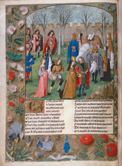 Harl 4425 f.14v The Carolle in the Garden, 