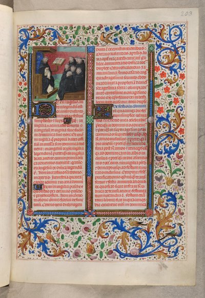 MS 18851, f.203r Kardeşlerine bir Dominik okuması (ziyafetler için Rubrikler), Breviary, Dominikenlerin Kullanımı ('Kastilya Kraliçesi Isabella'nın Breviary'si') by Netherlandish School
