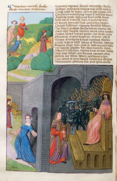Ms 324 f.101 v. Orpheus ve Eurydice, Cerberus ve Pluto, Metamorphoses 10, Ovid, 1479 by Netherlandish School