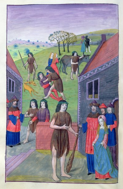 Ms 324 f.91 v. Hercules, Achelous ile dövüşür ve boğayı boynuzundan yakalar, 1479 by Netherlandish School