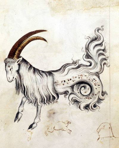 Sloane 3983, f.3v Burç Oğlak burcu (parşömen) by Netherlandish School
