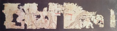 Kediler tarafından sunulan bir fareyi betimleyen satirik papirüs (papirüs) by New Kingdom Egyptian