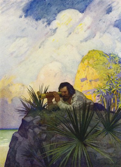 Robinson Crusoe için çizim (renkli taş) by Newell Convers (after) Wyeth