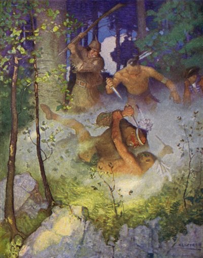 Mohikanların Sonu için çizim (renkli taş) by Newell Convers (after) Wyeth