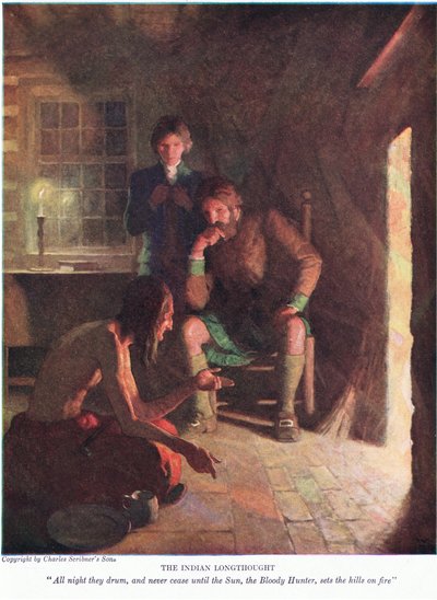 Hint uzun düşündü! Bütün gece davul çalıyorlar ve güneş, kanlı avcı tepeleri ateşe verene kadar hiç susmadılar, 1928 by Newell Convers Wyeth