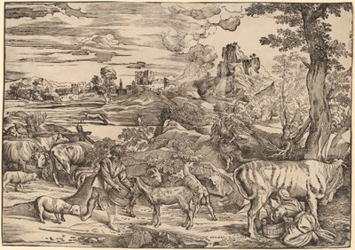 Sütçü Kızla Manzara by Niccolò Boldrini after Titian