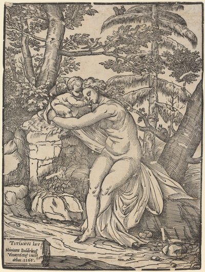Venüs ve Aşk Tanrısı by Niccolò Boldrini after Titian