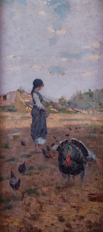 Hindi besleyen genç bir kız (tuval üzerine yağlı boya) by Niccolo Cannicci