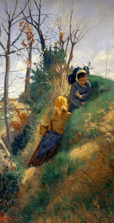 Pastoral sahne, Niccolo Cannicci (1846-1906), tuval üzerine yağlı boya, 72x38 cm by Niccolo Cannicci