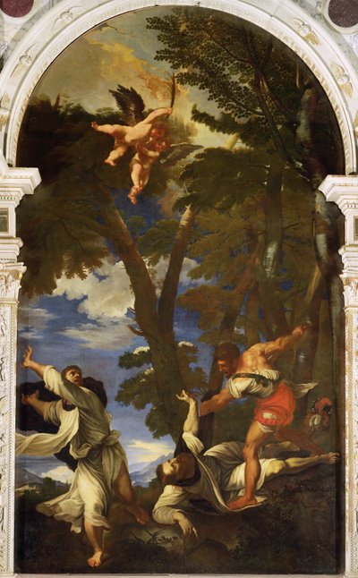 Kiralık Suikastçılar Tarafından Bıçaklanan Aziz Peter Şehit (Titian'ın Tesbih Şapeli'nin ateşinde kaybolan resminin kopyası) by Niccolo Cassana
