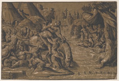 Ortada bir ata bindirilen Roma kahramanı Cloelia, arka planda Roma,..., 1540-50 by Niccolo Vicentino