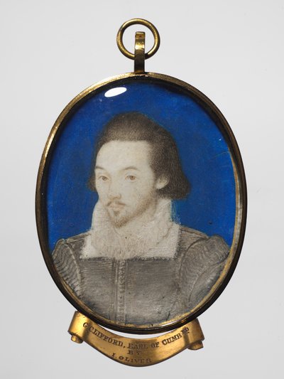 Bir Adamın Portresi, c.1600 (yaldızlı metal çerçeve içinde altın bordürlü parşömen üzerine w/c) by Nicholas (manner of) Hilliard
