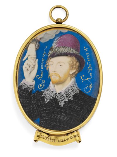 Bir buluttan elini sıkan genç bir beyefendi by Nicholas (studio of) Hilliard