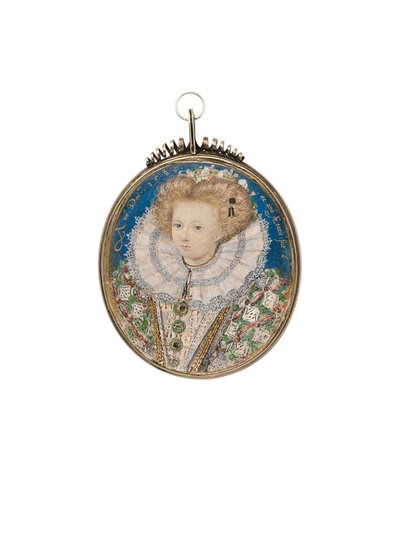 Ayrıntılı elbise ve dantel fırfırlı, 6 yaşında Elizabeth dönemi sarayından bir kız by Nicholas Hilliard
