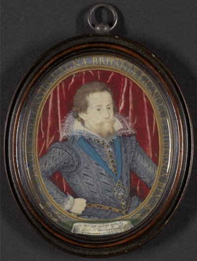 İngiltere Kralı I. James ve İskoçya Kralı VI, c.1610 (w/c, guaş ve altın, parşömen üzerine kalem ve siyah mürekkep) by Nicholas Hilliard