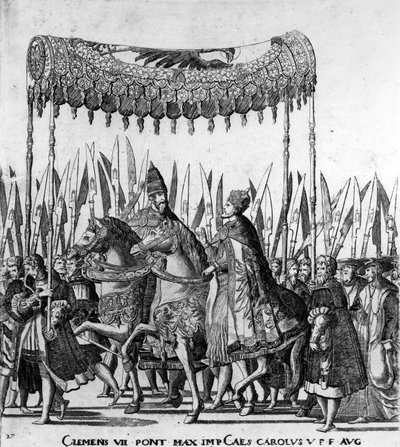 The Entry of Pope Clement VII and Emperor Charles V into Bologna on 24 February 1530, plate 27, c.1530  (detail of 472273) by Nicholas Hogenberg