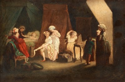 Lever des ouvrieres en modda, Lafrensen, Niklas (Nicolas Lavreince veya Lavrince) (1737-1807). Ahşap üzeri yağlı boya, ebat: 27x39, , Özel Koleksiyon by Niclas II Lafrensen