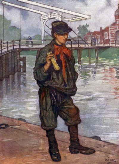 Klaketli bir Amsterdam Sokak Çocuğu (renkli taş) by Nico Jungman