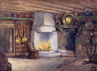 Norveç: A Cottage Interior, Telemarken (renkli taş) by Nico Jungman