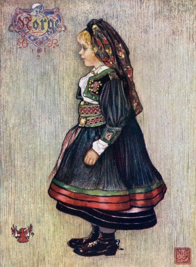 Norveç: Ulusal Kostümlü Saetersdalen Kız (renkli taş) by Nico Jungman