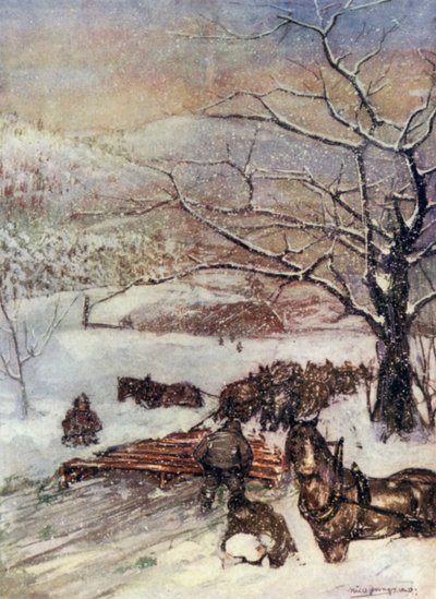 Norveç: Sekiz veya On Atın Çektiği Kar Pulluğu (renkli taş) by Nico Jungman
