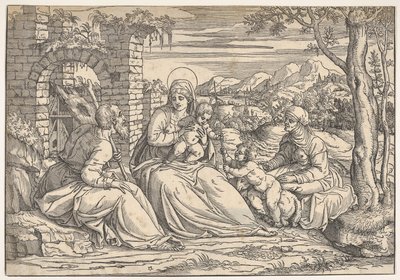 Aziz Elizabeth ve John ile Kutsal Aile, ca. 1550. by Nicolò Boldrini