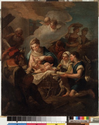 ""İsa Çocuğunun Hayranlığı"" (Mesih Çocuğunun Hayranlığı) Tablosu Nicola Grassi (1682-1748) 18. yüzyıl Mikalojus Konstantinas Ciurlionis Güzel Sanatlar Müzesi, Kaunas, Litvanya by Nicolò Grassi