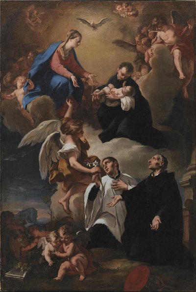 Kutsal Ruh, Melekler ve Bakire ile Aziz Mark, Stanislau Kostka (Çocuğu Tutarken), Aloysius Gonzaga ve Francesco Borgia by Nicola Grassi