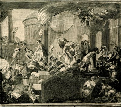 İsa tüccarları Tapınaktan sürüyor, tuval üzerine yağlı boya, Nicola Malinconico (1663-1721), Sant'Agata Bazilikası, Gelibolu, Apulia, İtalya by Nicola Malinconico