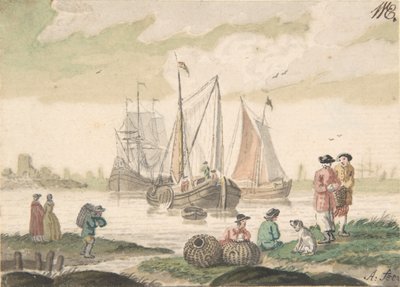 Yedi Figürlü ve Köpekli Deniz Manzarası, 1733-93. by Nicolaas Aartman