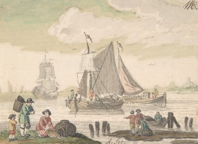 Ön Planda Altı Figürlü Deniz Manzarası, 1733-93. by Nicolaas Aartman