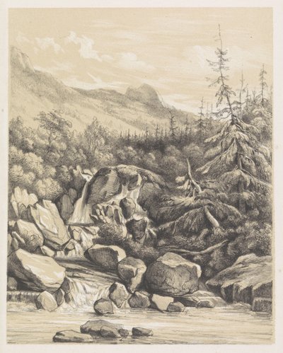 Şelale ile dağ manzarası by Nicolaas Barnouw