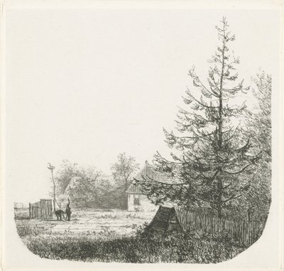 Bir leylek yuvası ile ağaçlarla dolu manzara by Nicolaas Johannes Roosenboom