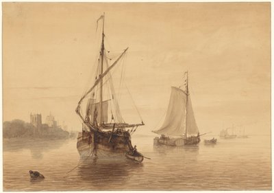 Bazı gemiler ile nehir manzarası by Nicolaas Johannes Roosenboom