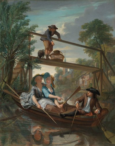 de hengelaars Bir Manzarada Zarif Genç Çiftle Tür Sahnesi by Nicolaas Verkolje