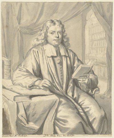 Dr. Hugo van der Helst bir çalışma odasında by Nicolaas Verkolje