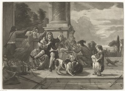 Bir terasta neşeli şirket by Nicolaas Verkolje