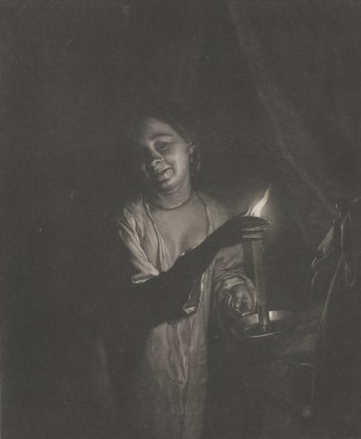 Yatak Odasında Mum Tutan Genç Kadın, 1690-1715., 1690-1715. by Nicolaas Verkolje