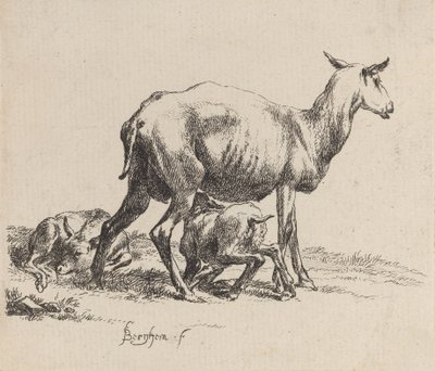 Kuzusunu Besleyen Ewe. by Nicolaes Berchem