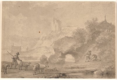 Güney nehir manzarasında çoban ve balıkçılar by Nicolaes Berchem