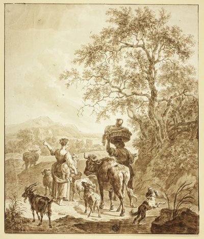 İtalyan Peyzajında Sürüyle Çoban ve Köylü by Nicolaes Berchem
