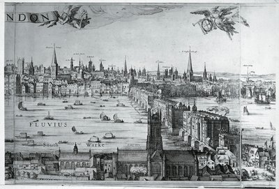 Birleşik Krallık, İngiltere, Londra Köprüsü ile Londra Şehri Görünümü by Nicolaes Jansz (1586-1652) Visscher