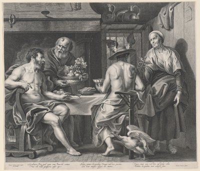 Jüpiter ve Merkür Philemon ve Baucis Tarafından Eğlendi by Nicolaes Lauwers, after Jacob Jordaens